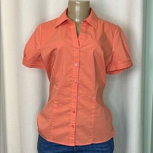 Peachy Coral Tailored Blouse with Buckle Sleeves | APT.9 Small